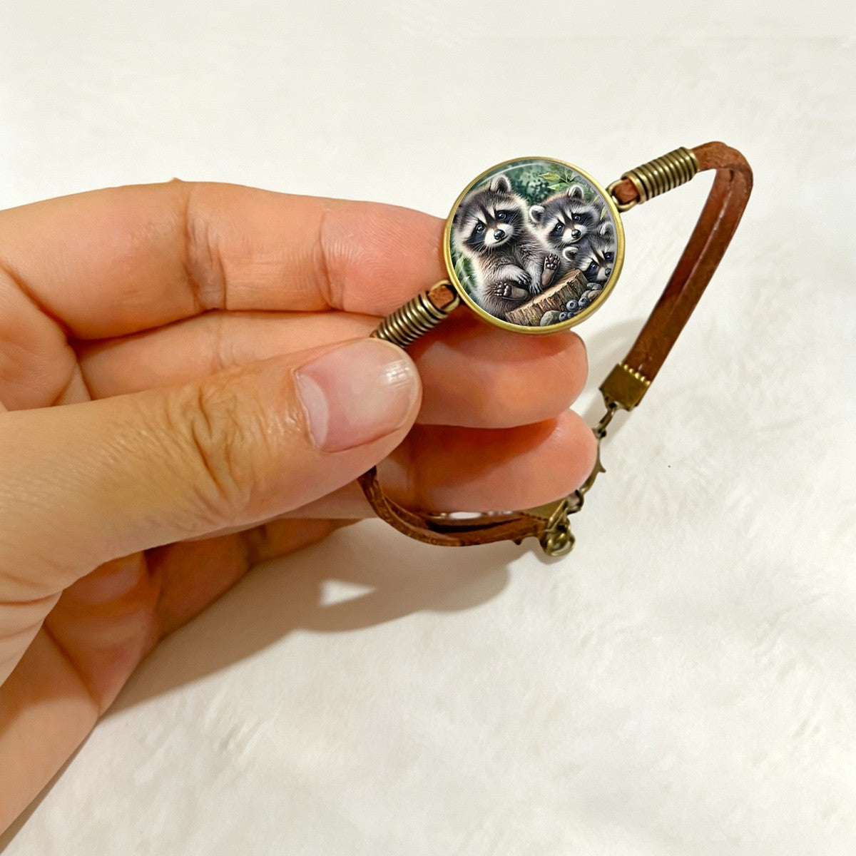 Raccoon Family Cabochon Bracelet