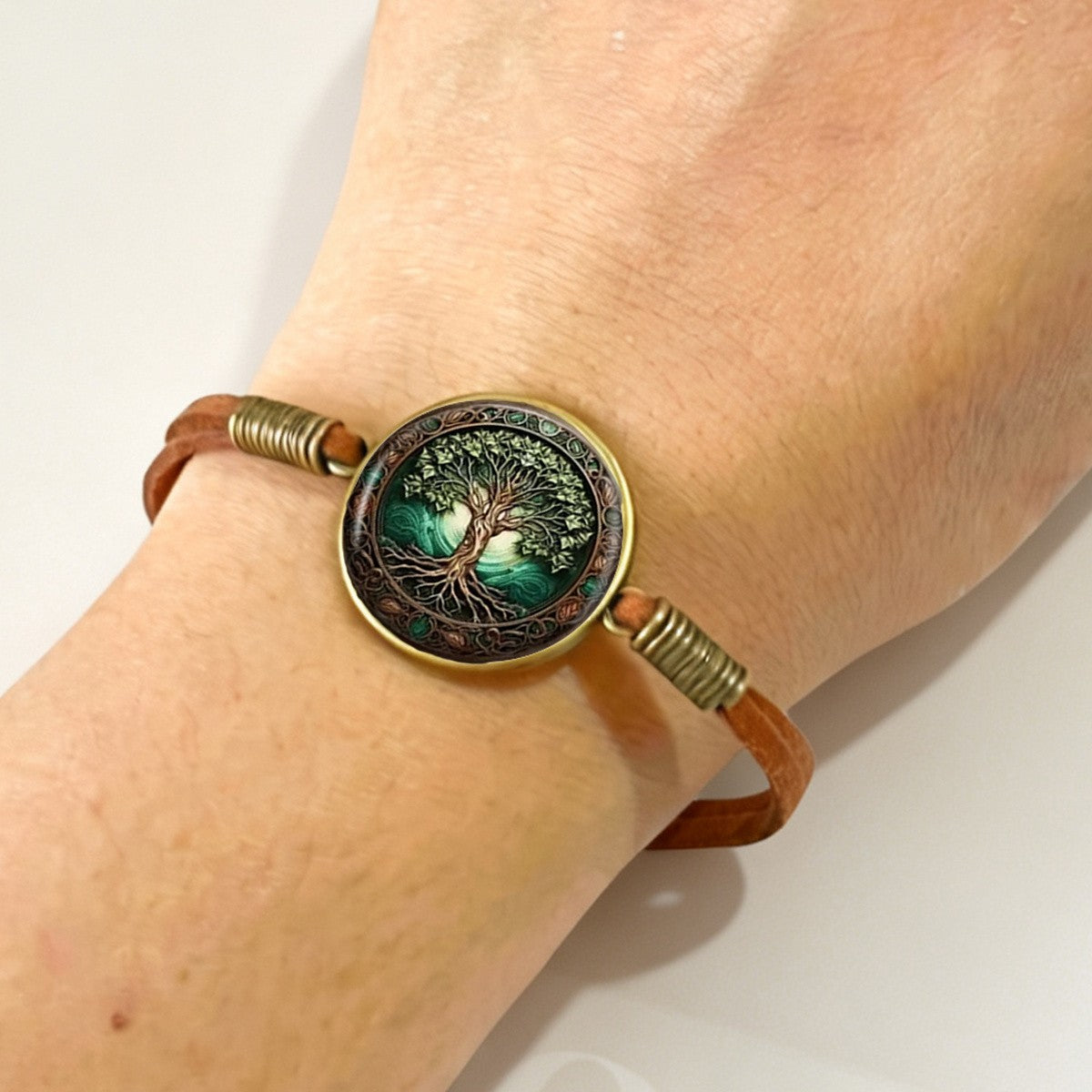 Green Tree of Life Glass Cabochon Bracelet