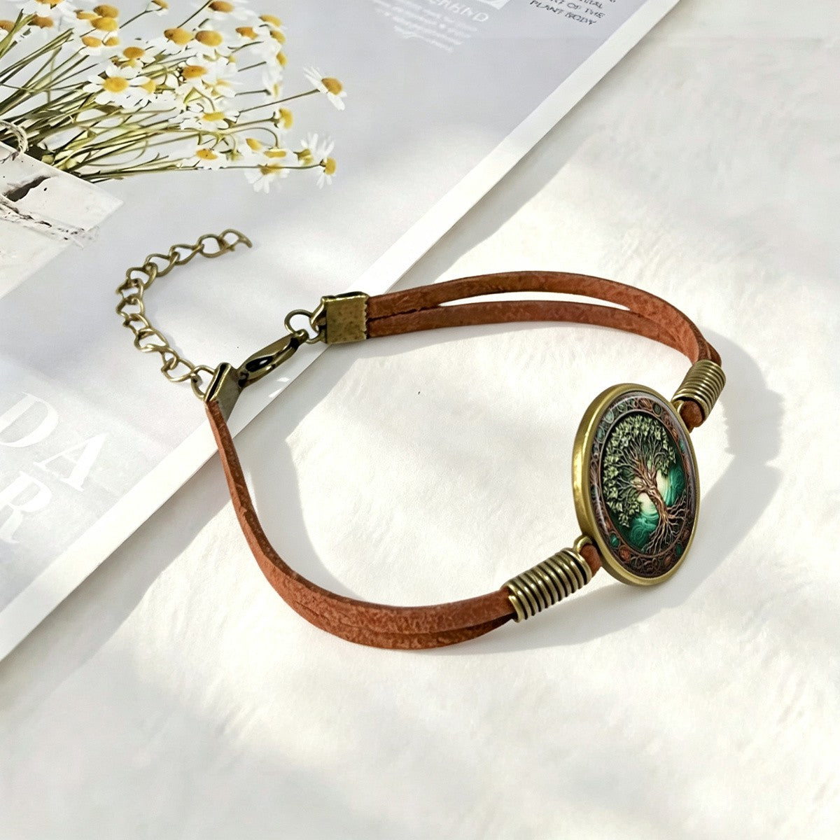 Green Tree of Life Glass Cabochon Bracelet