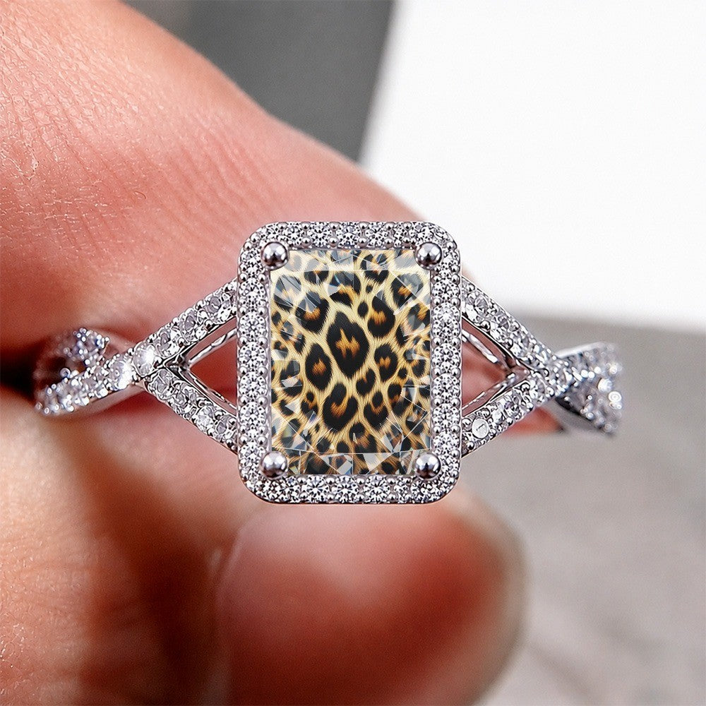 Leopard Print Halo Square Ring