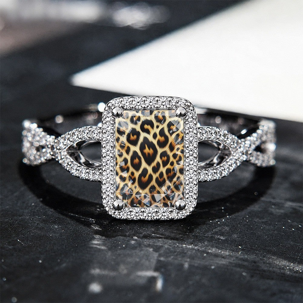Leopard Print Halo Square Ring