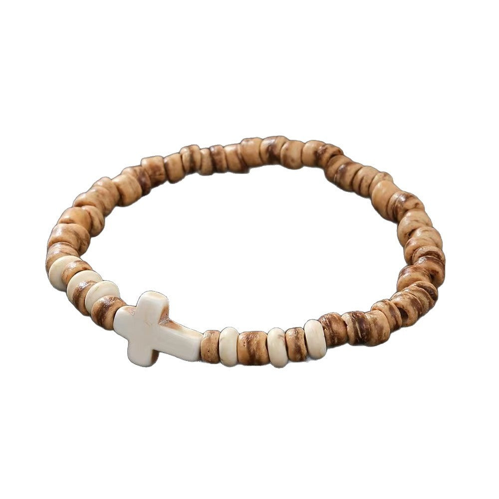 Wood Grain & Turquoise Cross Bracelet