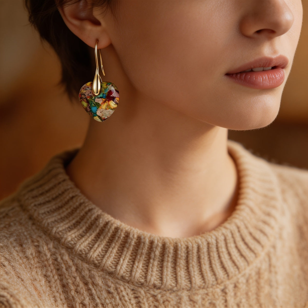 Multicolor Stone Heart Drop Earrings