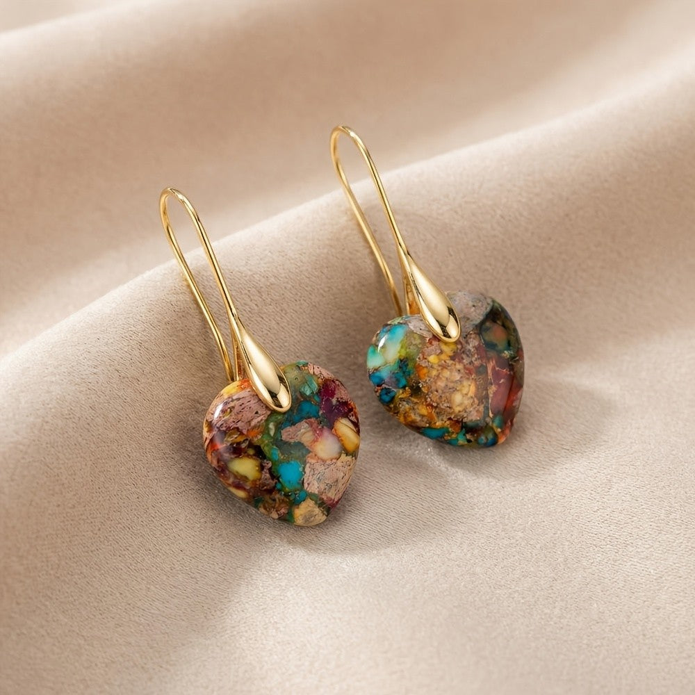 Multicolor Stone Heart Drop Earrings