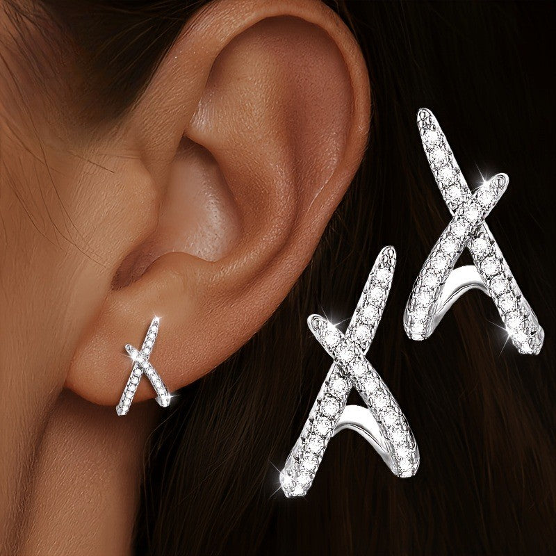 Crystal Crossed Line Stud Earrings