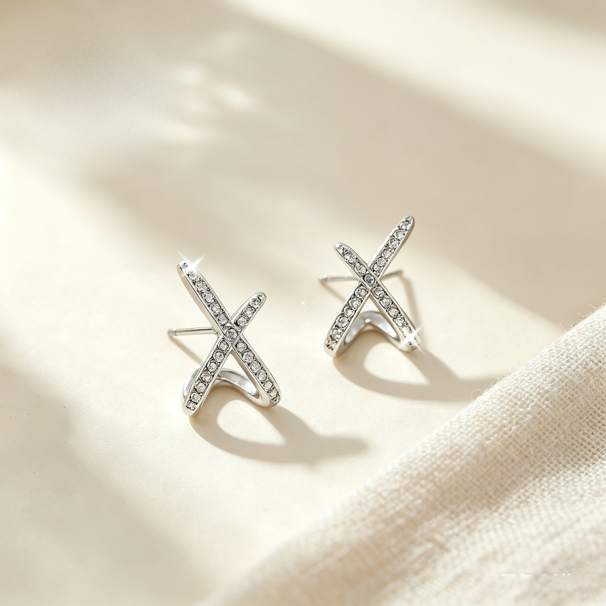 Crystal Crossed Line Stud Earrings