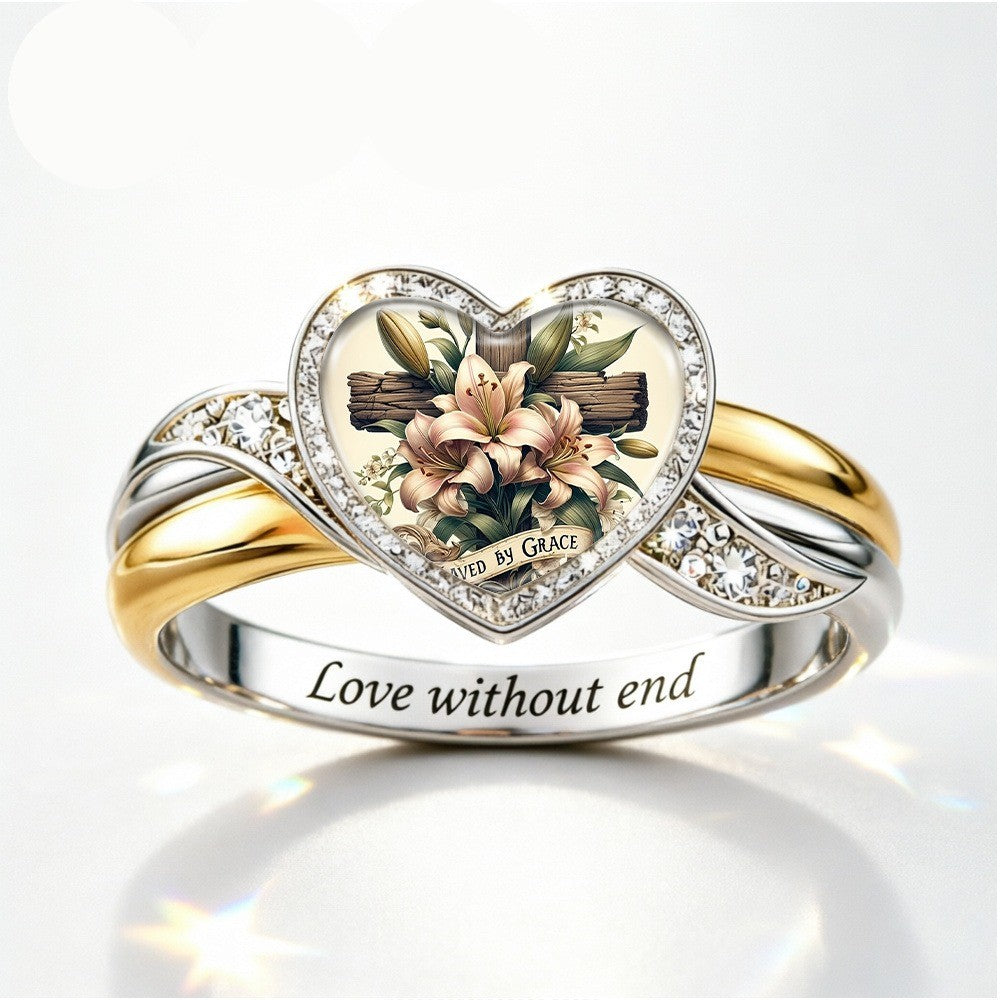 Floral Heart Glass Ring