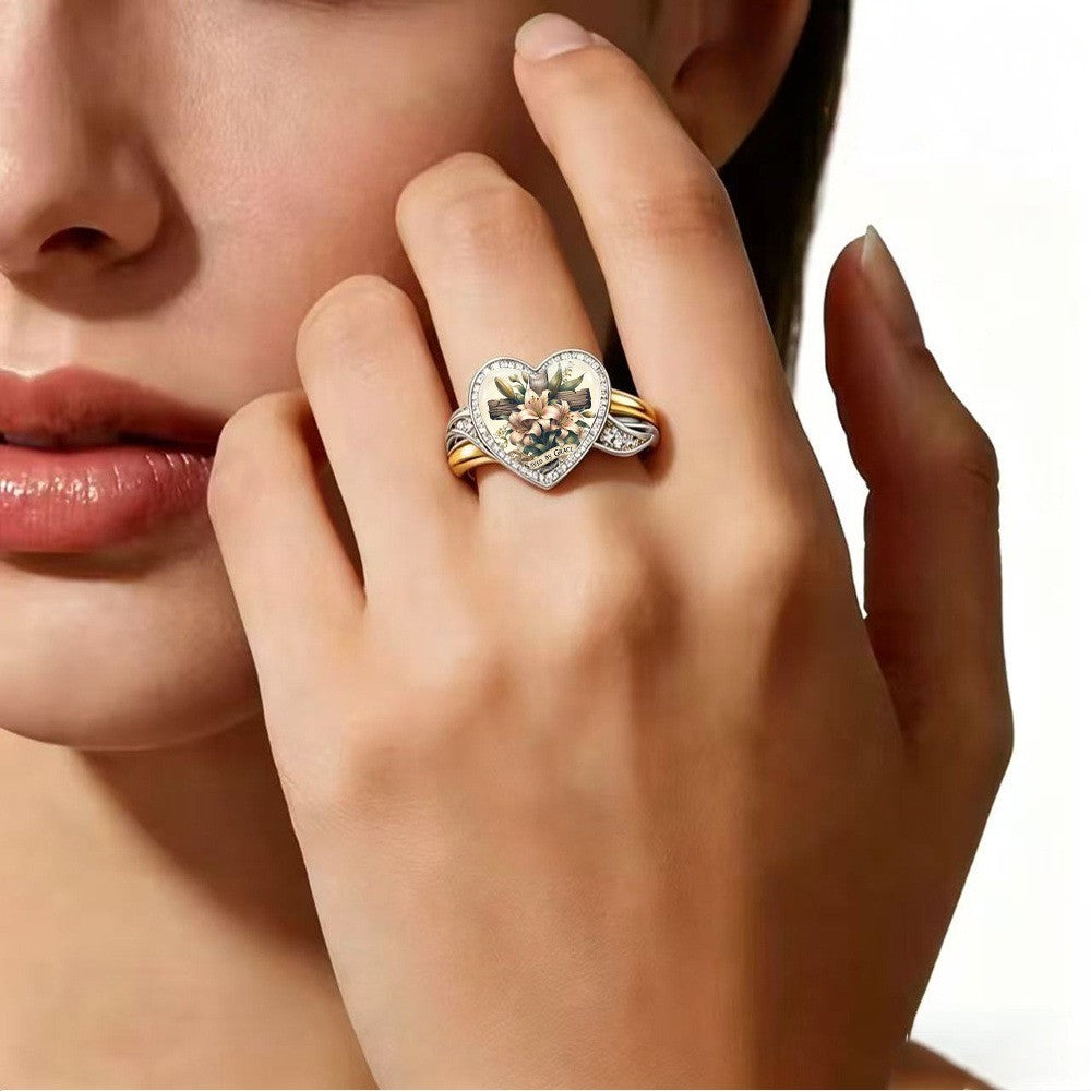 Floral Heart Glass Ring