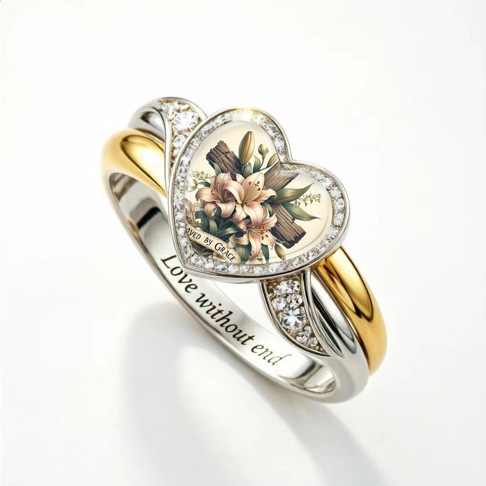 Floral Heart Glass Ring
