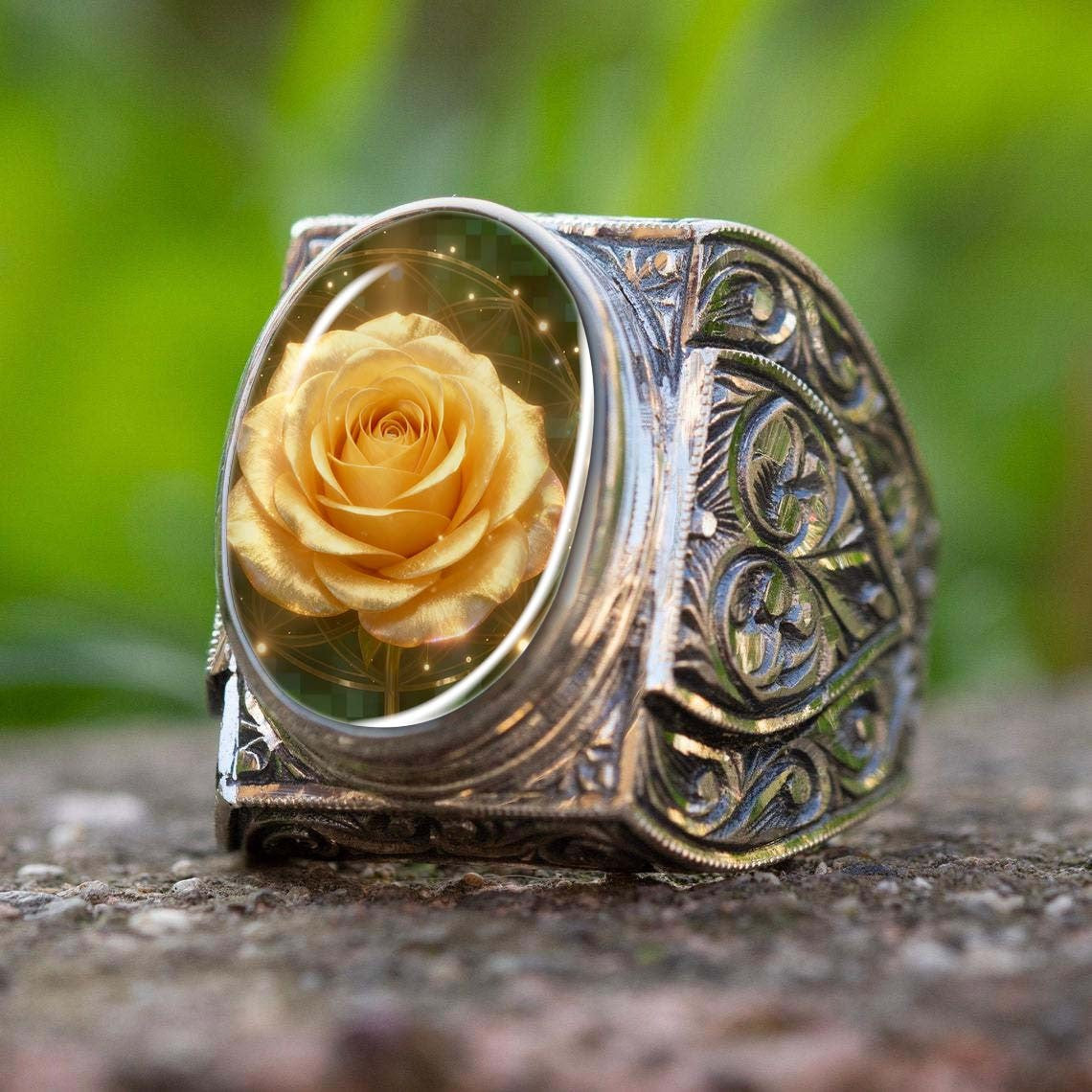 Yellow Rose Oval Statement Ring
