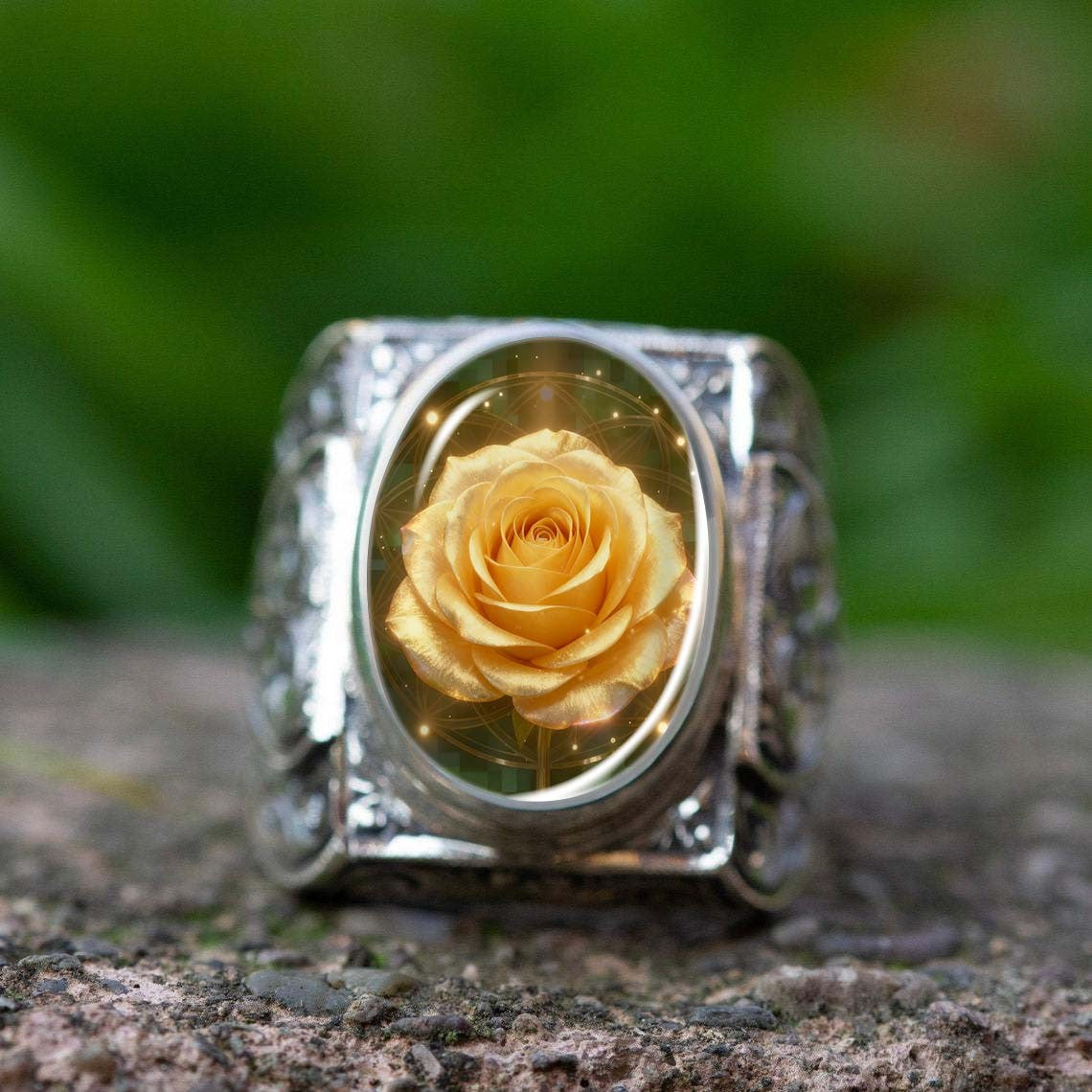 Yellow Rose Oval Statement Ring