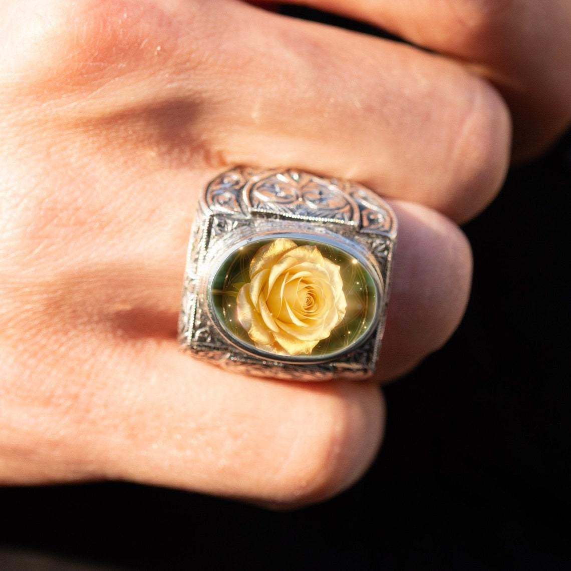 Yellow Rose Oval Statement Ring