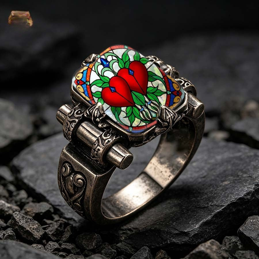 Stained Glass Double Heart Ring