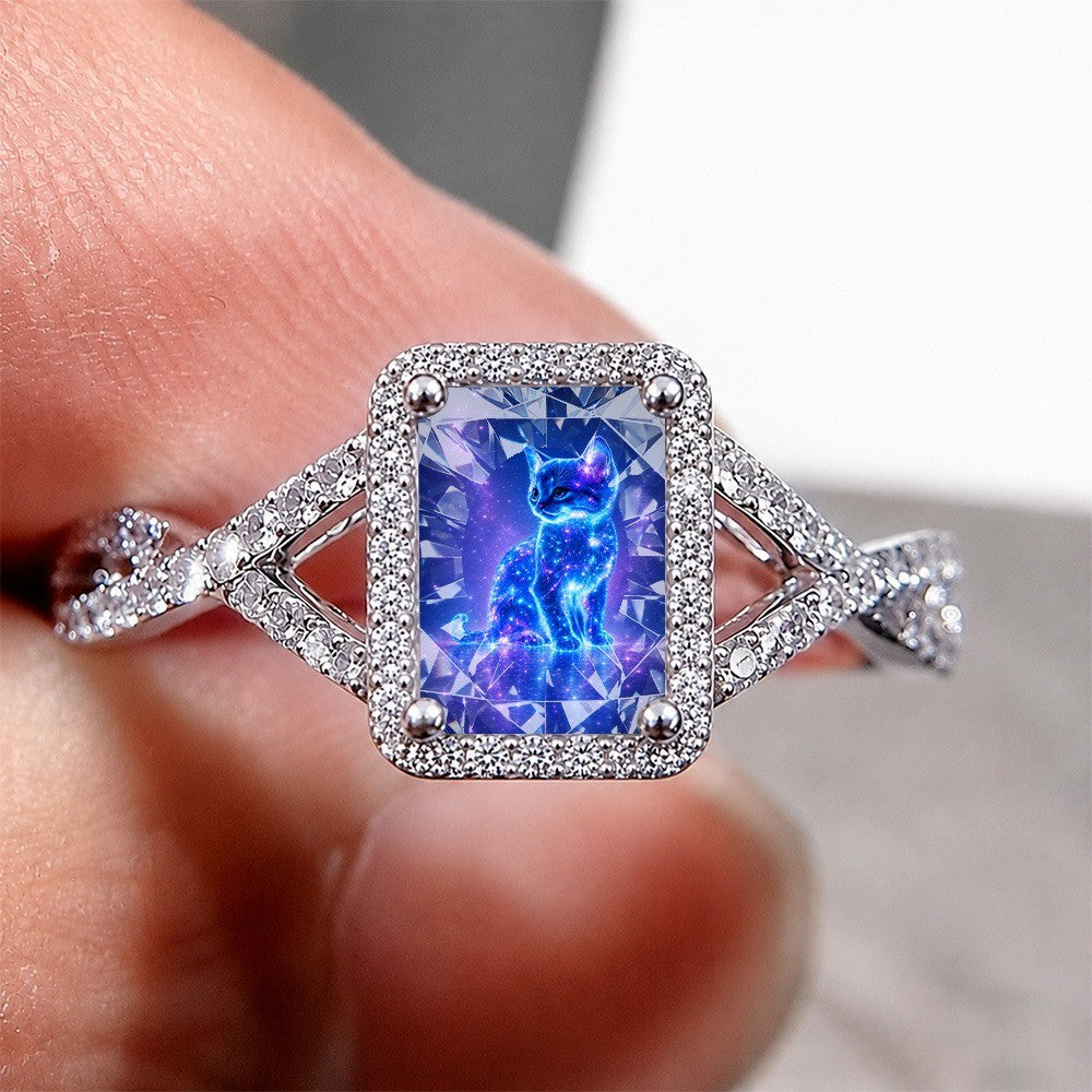 Blue Galaxy Cat Square Ring