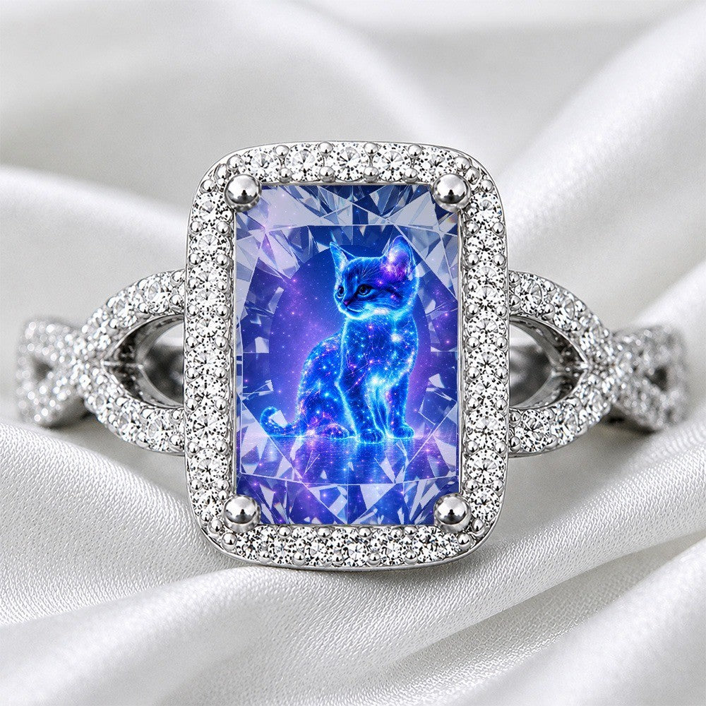 Blue Galaxy Cat Square Ring