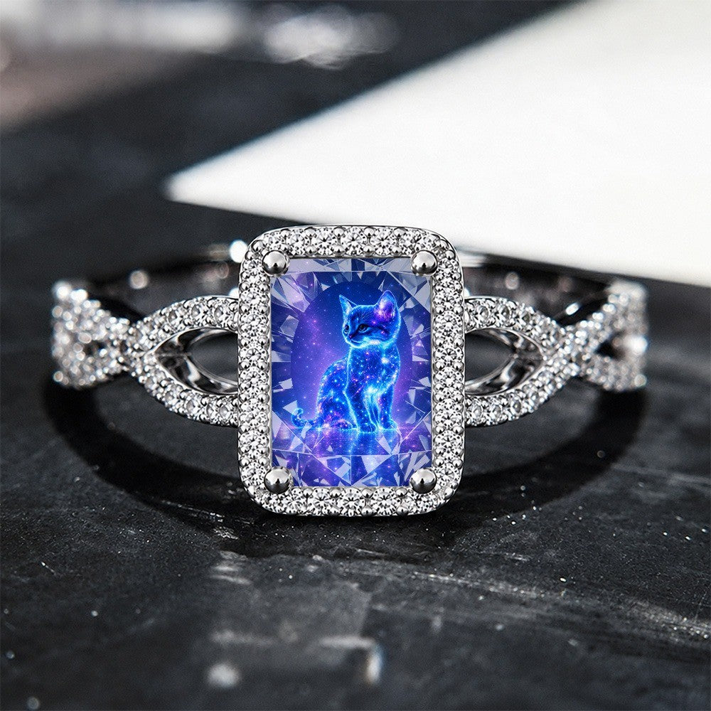 Blue Galaxy Cat Square Ring