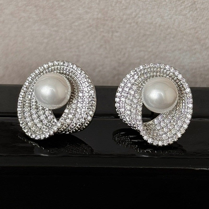 Crystal Pave Pearl Swirl Earrings