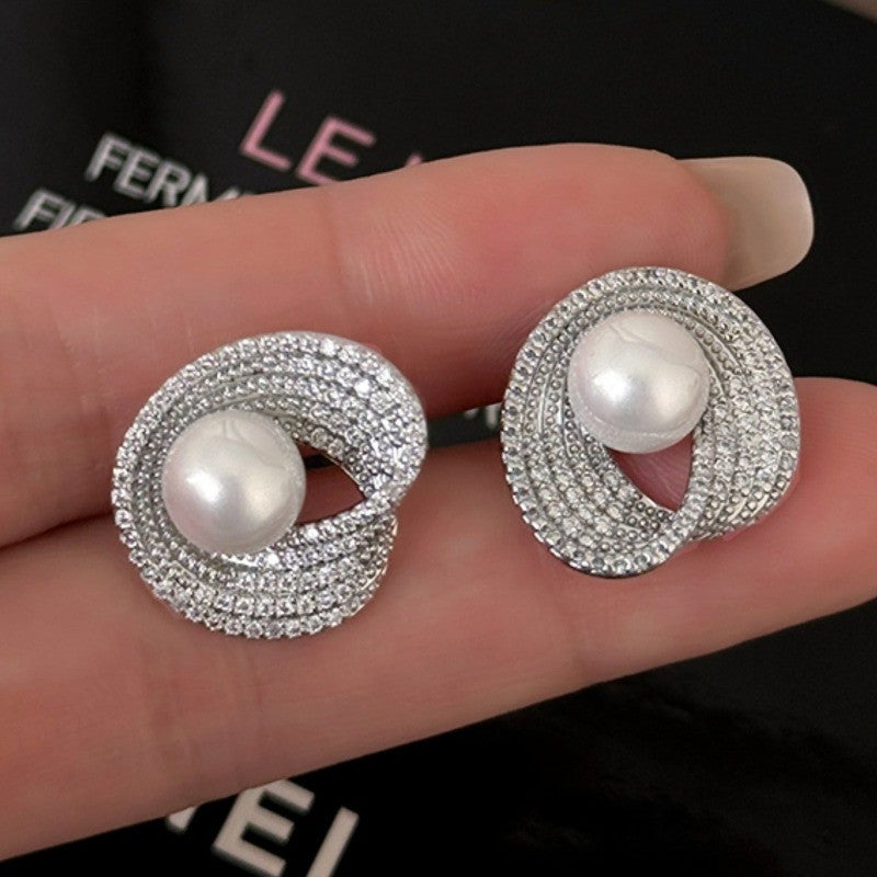 Crystal Pave Pearl Swirl Earrings