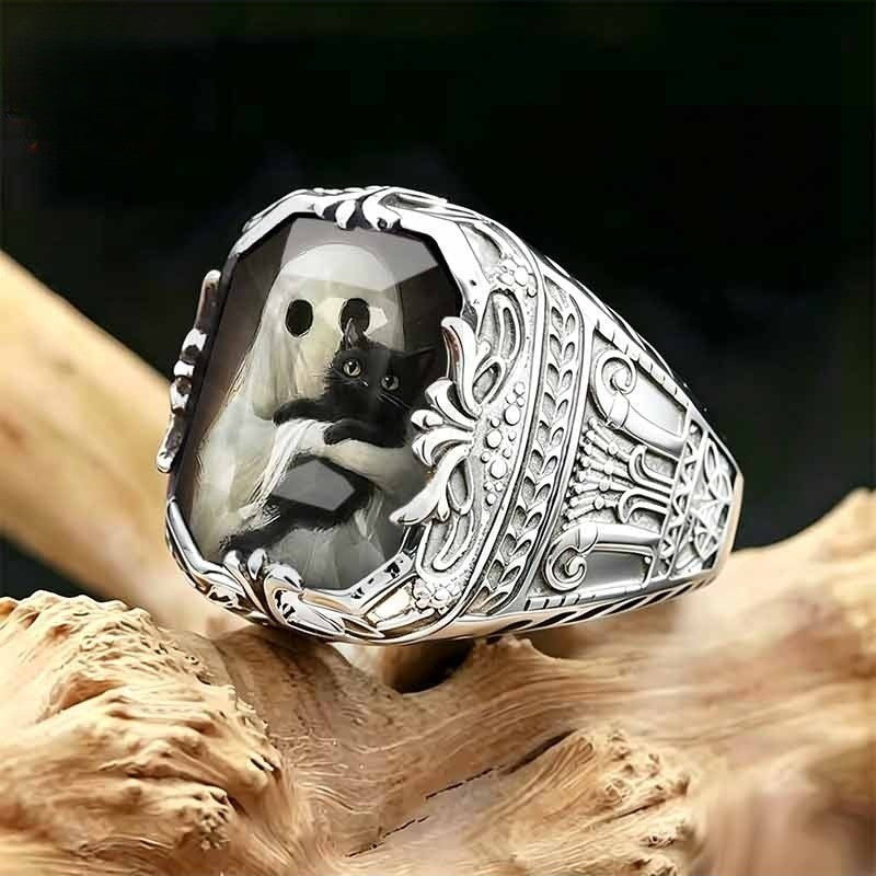 Cat Illustration Square Ring