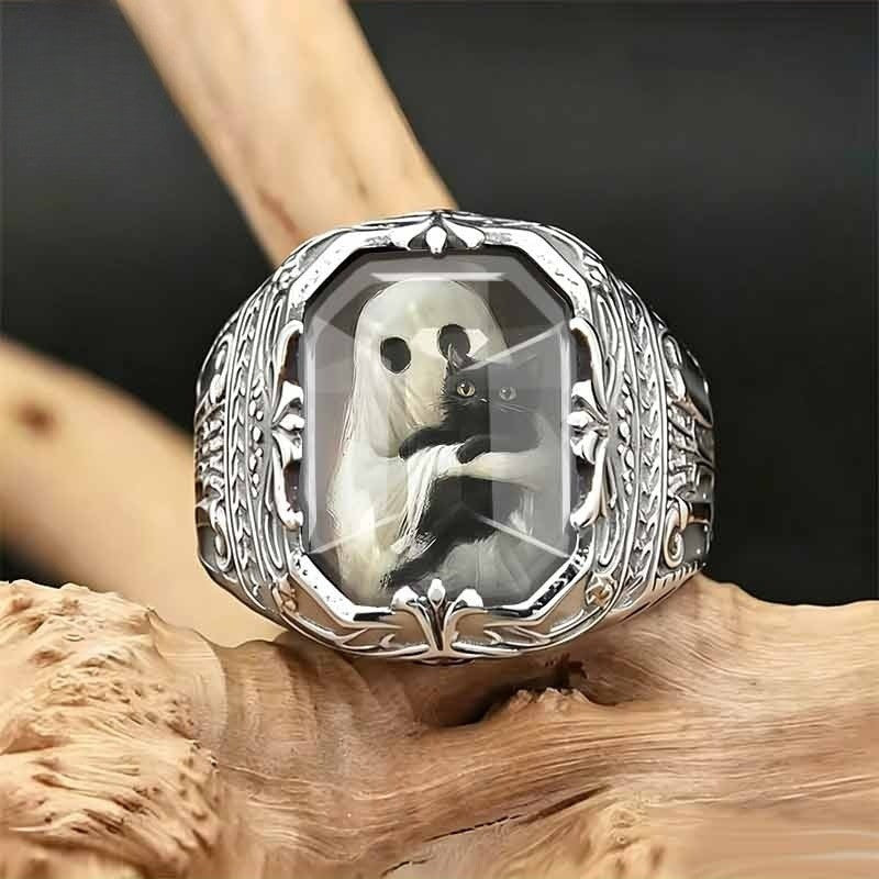 Cat Illustration Square Ring
