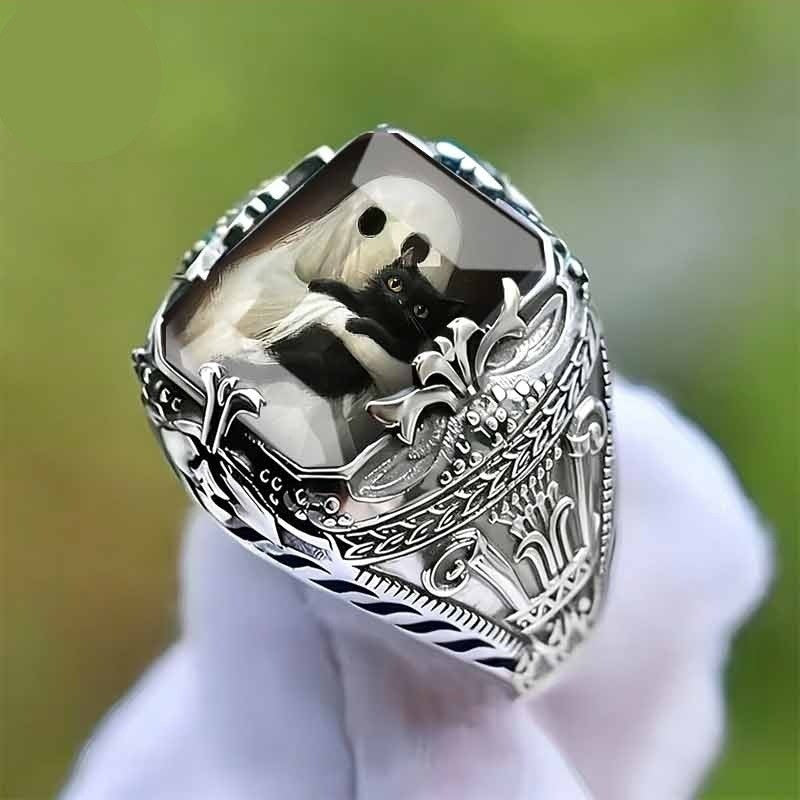 Cat Illustration Square Ring