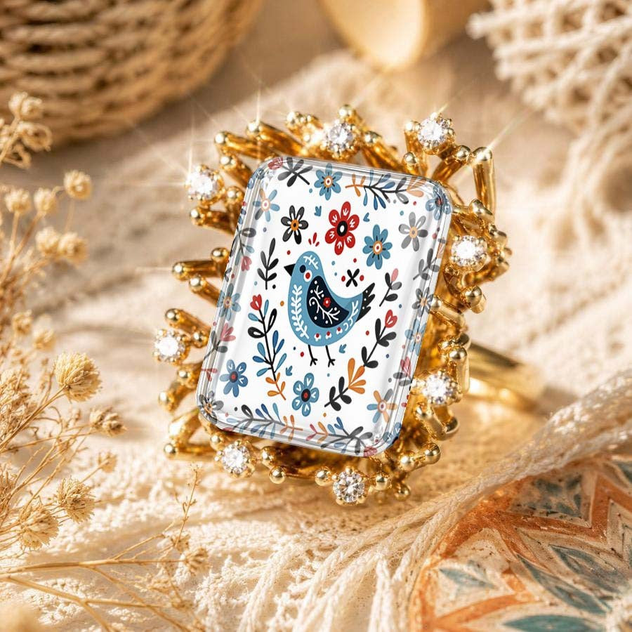 Floral Bird Square Ring