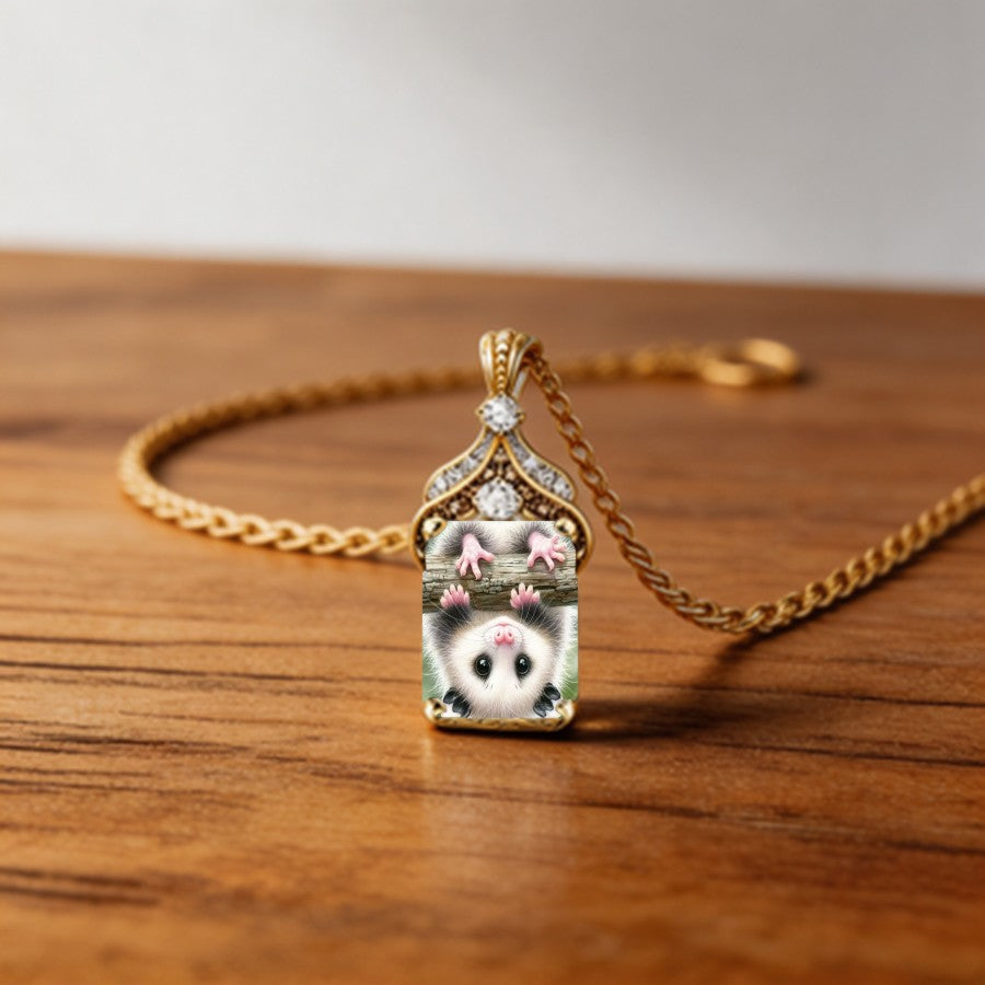 Opossum Portrait Pendant Necklace
