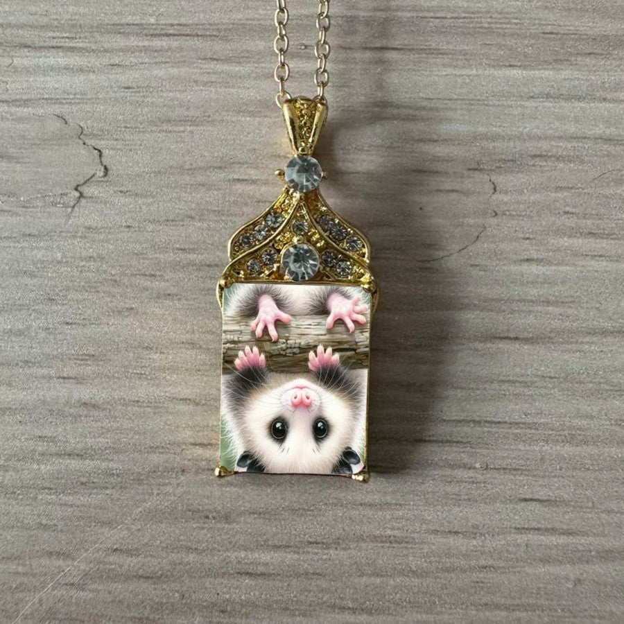 Opossum Portrait Pendant Necklace