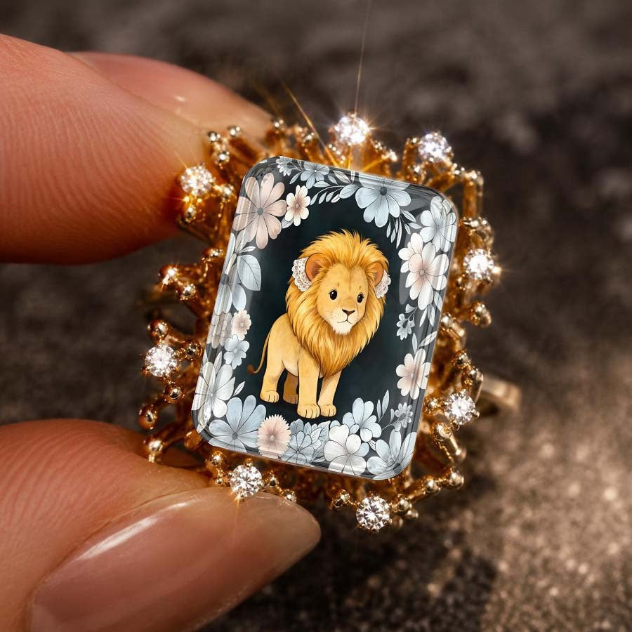 Lion Floral Square Ring