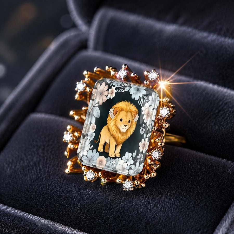 Lion Floral Square Ring