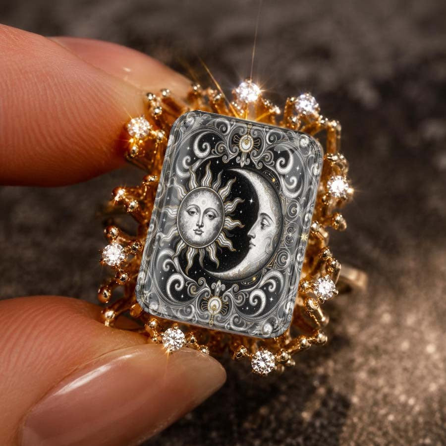 Sun & Moon Filigree Square Ring