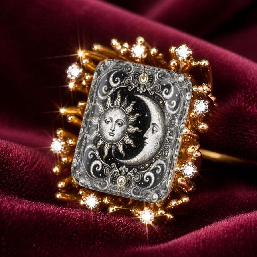 Sun & Moon Filigree Square Ring