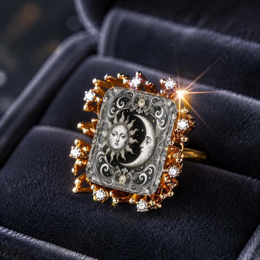 Sun & Moon Filigree Square Ring