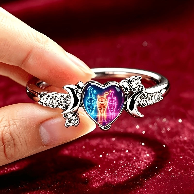 Neon Cat Heart Ring