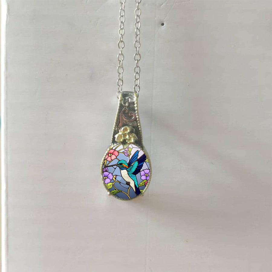 Stained Glass Hummingbird Necklace