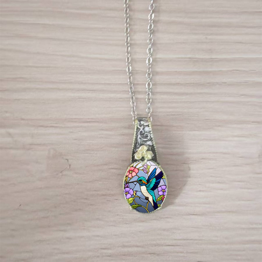 Stained Glass Hummingbird Necklace