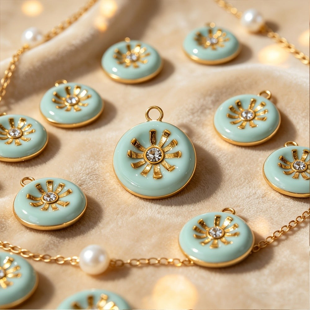 Teal Enamel Sunburst Charm