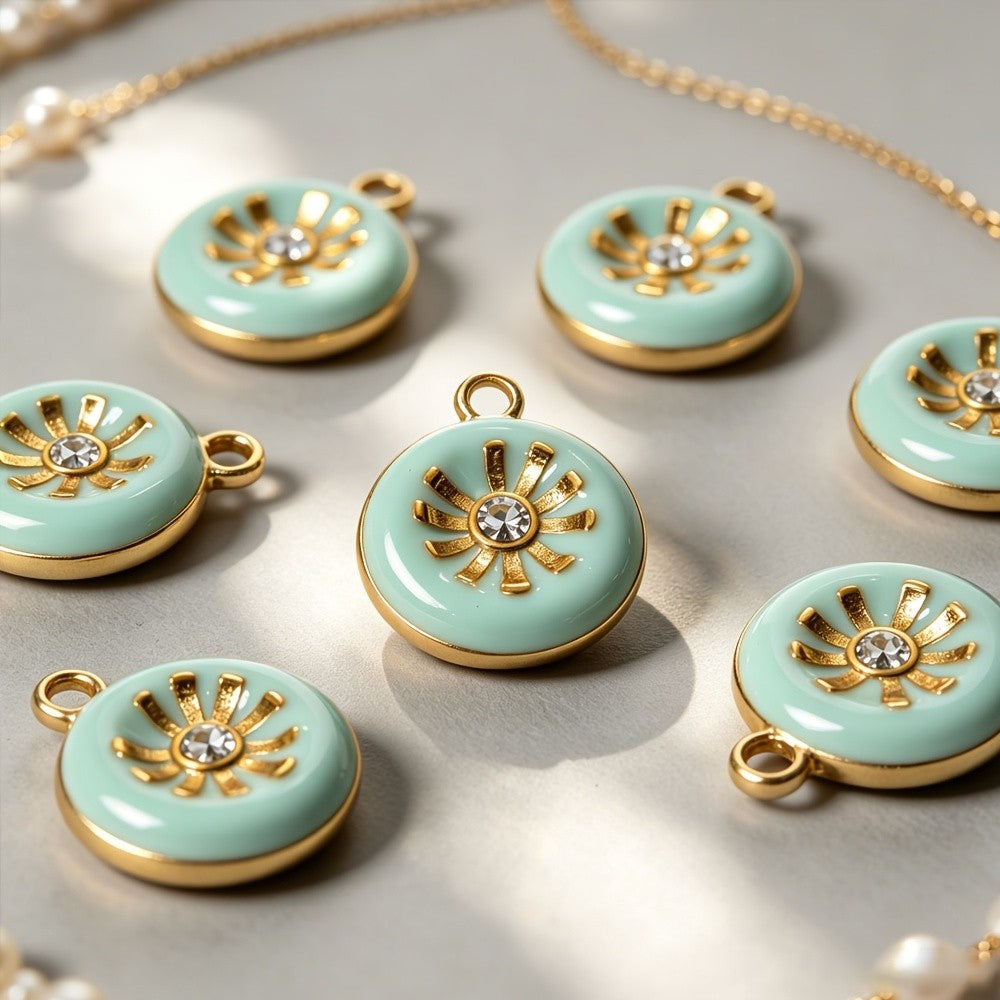 Teal Enamel Sunburst Charm