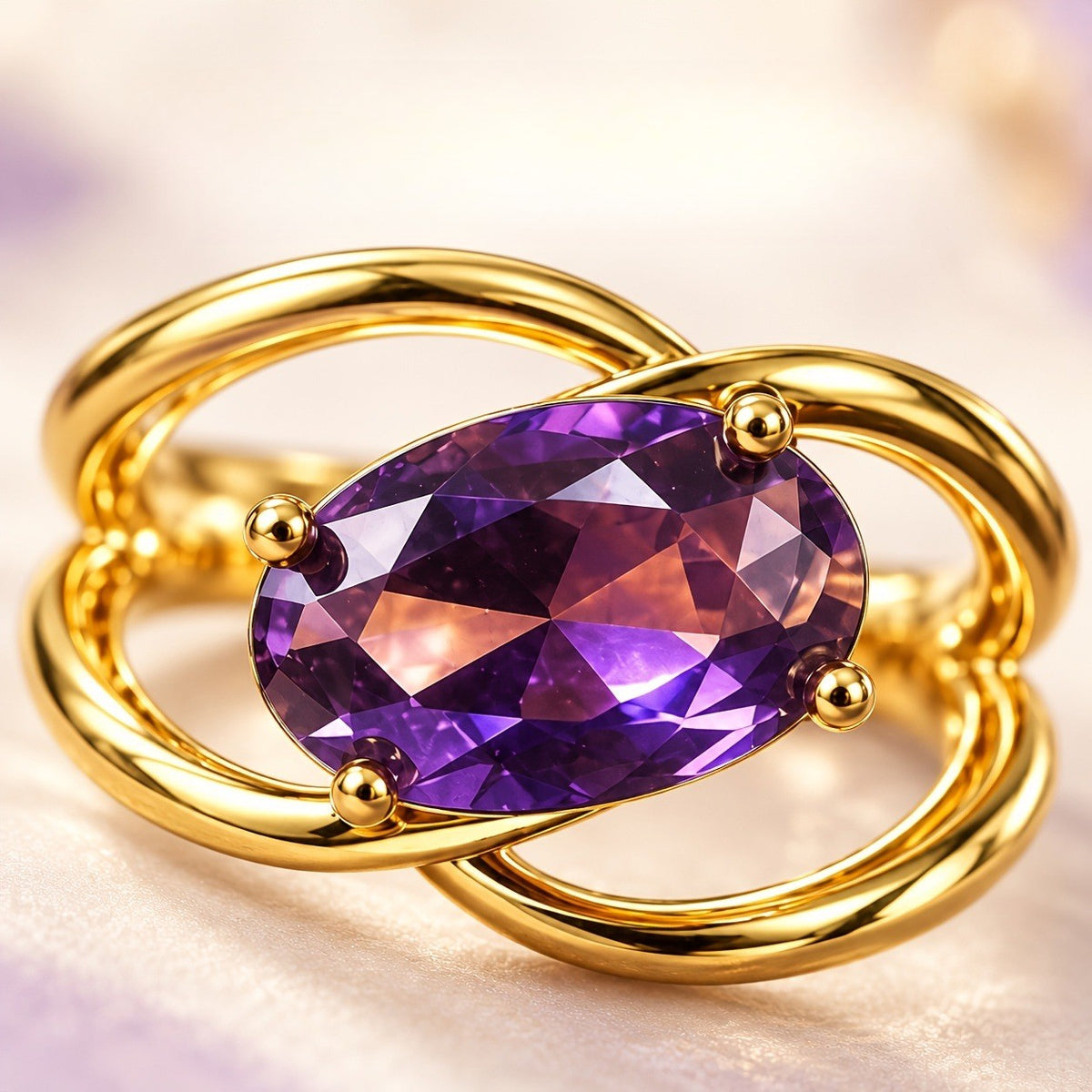Oval Purple Crystal Interlocking Ring