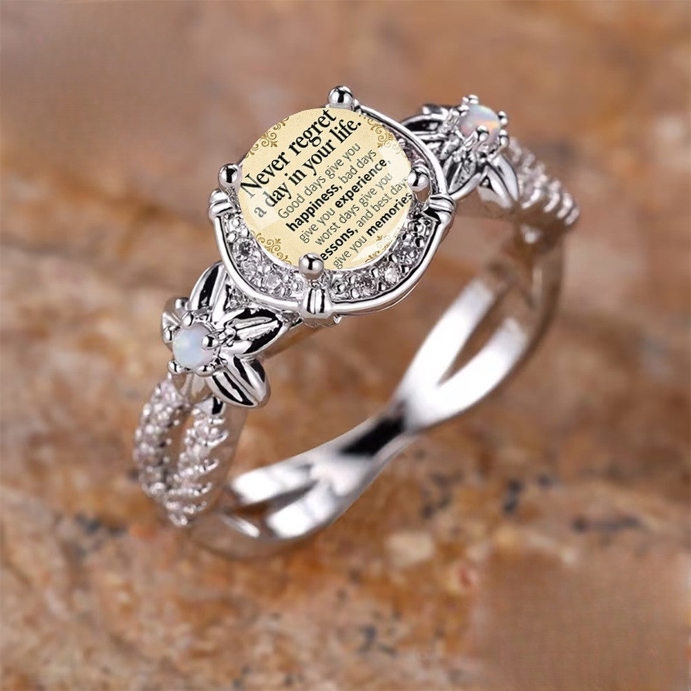 Inspirational Quote Floral Ring