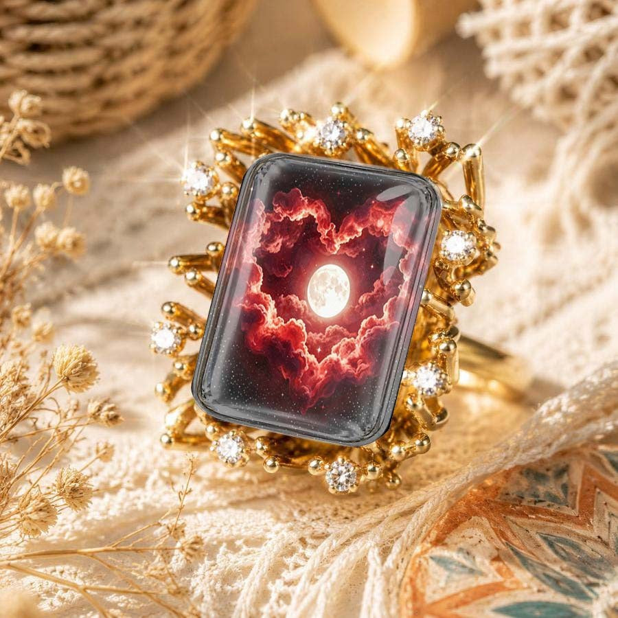 Heart Cloud Moon Statement Ring