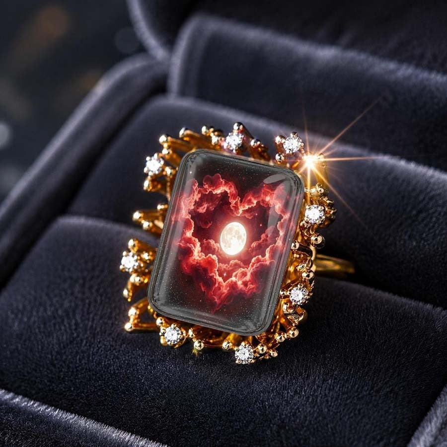 Heart Cloud Moon Statement Ring