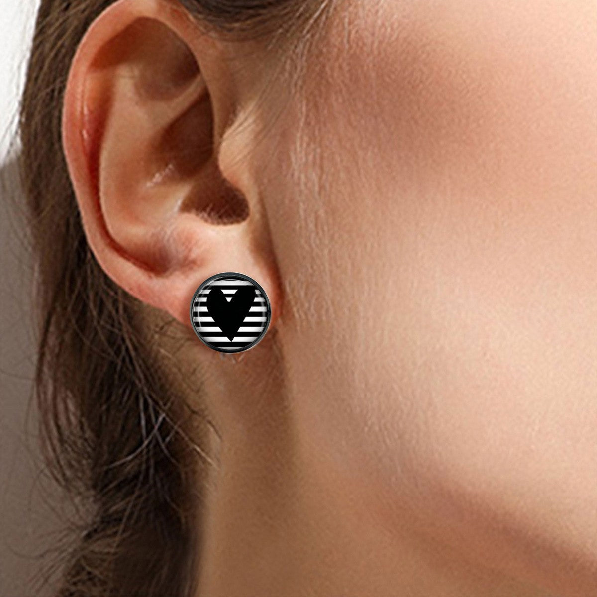 Black & White Striped Heart Stud Earrings