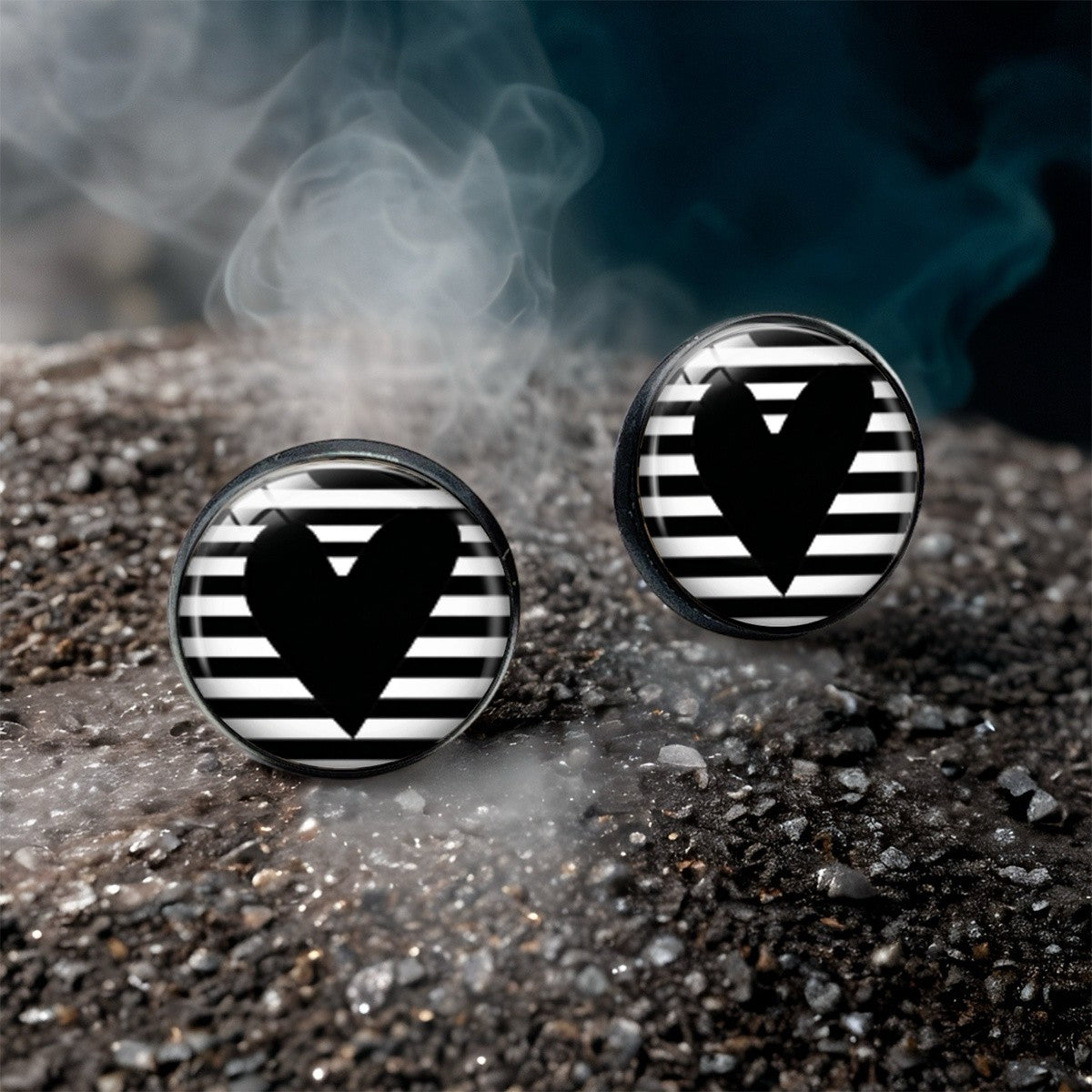 Black & White Striped Heart Stud Earrings