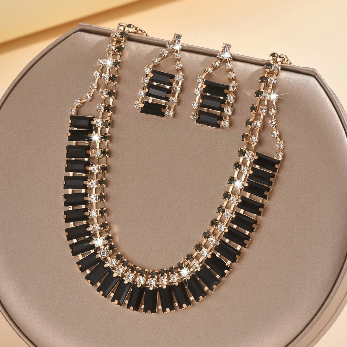 Black Ladder Crystal Necklace & Earring Set