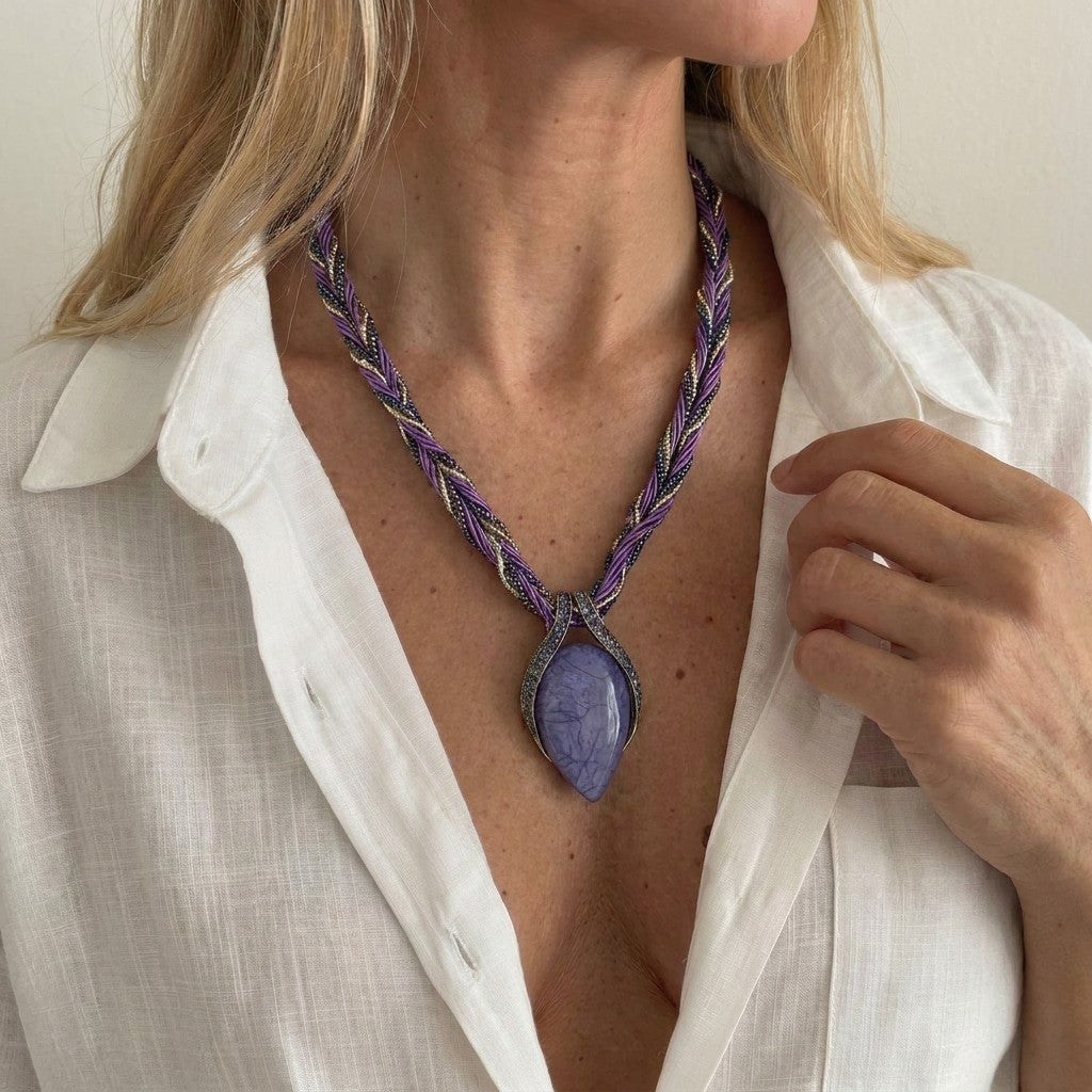 Purple Teardrop Braided Necklace