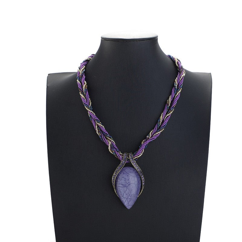Purple Teardrop Braided Necklace