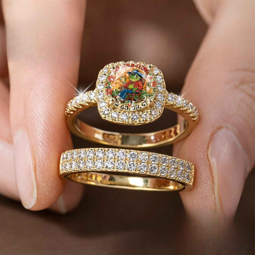 Square Frog & Crystal Ring Set