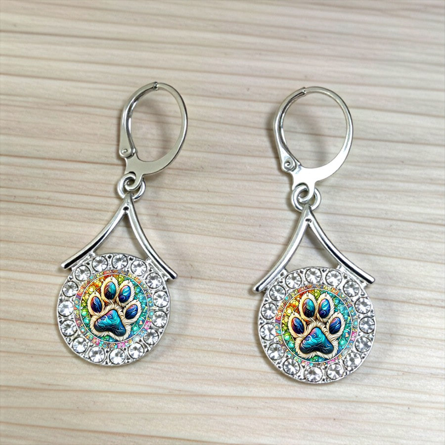 Iridescent Paw Print Drop Earrings