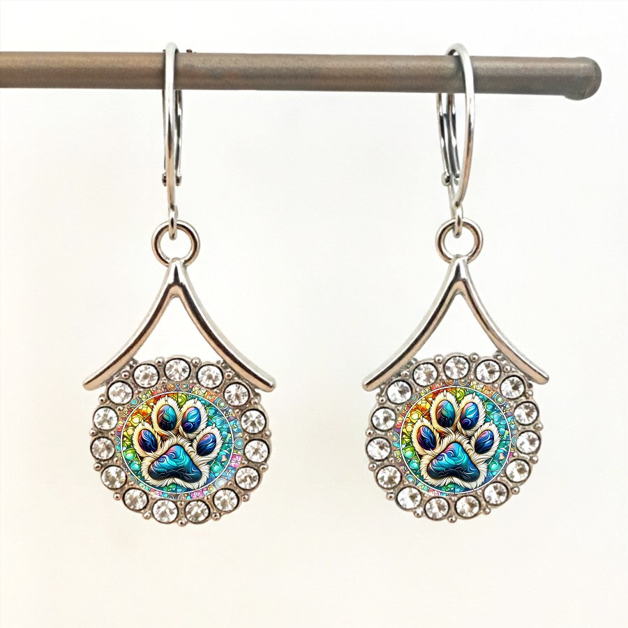 Iridescent Paw Print Drop Earrings